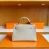 H Factory Bags Mini Kelly Epsom Leather Grayish White Silver Hardware 19cm Full Handmade