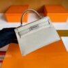 H Factory Bags Mini Kelly Epsom Leather Grayish White Silver Hardware 19cm Full Handmade