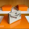 H Factory Bags Mini Kelly Epsom Leather Grayish White Silver Hardware 19cm Full Handmade