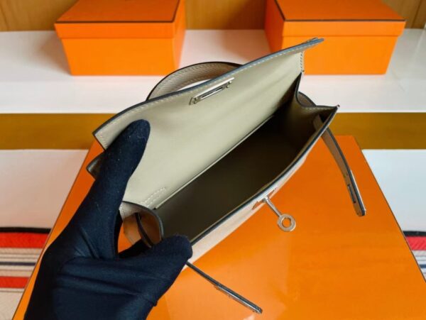 H Factory Bags Mini Kelly Epsom Leather Grayish White Silver Hardware 19cm Full Handmade