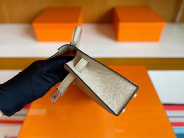 H Factory Bags Mini Kelly Epsom Leather Grayish White Silver Hardware 19cm Full Handmade