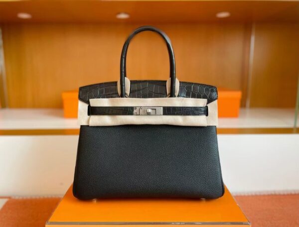 H Factory Bags Birkin Touch Togo & Matte Alligator Crocodile Black Silver Hardware 30cm Full Handmade