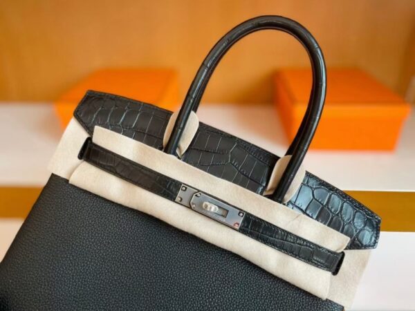H Factory Bags Birkin Touch Togo & Matte Alligator Crocodile Black Silver Hardware 30cm Full Handmade