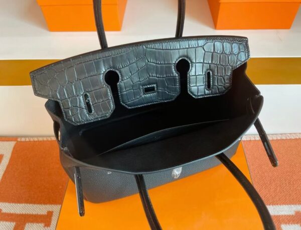H Factory Bags Birkin Touch Togo & Matte Alligator Crocodile Black Silver Hardware 30cm Full Handmade