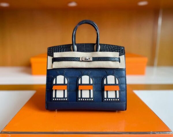 mmexport1755855074957-1024x814-1 H Factory Bags Birkin little house Togo & crocodile Deep Blue Silver Hardware 20cm Full Handmade