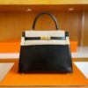 H Factory Bags Kelly Shiny Box Leather Black Gold Hardware 25cm Full Handmade