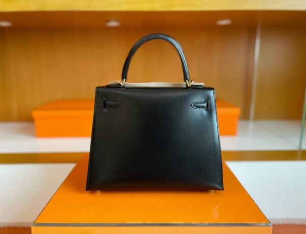 H Factory Bags Kelly Shiny Box Leather Black Gold Hardware 25cm Full Handmade