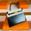 H Factory Bags Kelly Shiny Box Leather Black Gold Hardware 25cm Full Handmade