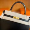 H Factory Bags Kelly Shiny Box Leather Black Gold Hardware 25cm Full Handmade