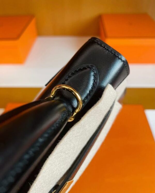 H Factory Bags Kelly Shiny Box Leather Black Gold Hardware 25cm Full Handmade