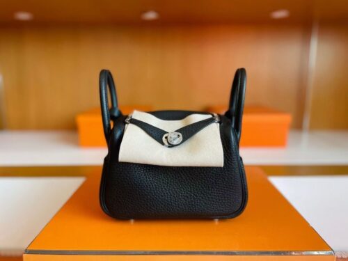 H Factory Bags Mini Lindy Togo Leather Black Silver Hardware 19cm Full Handmade
