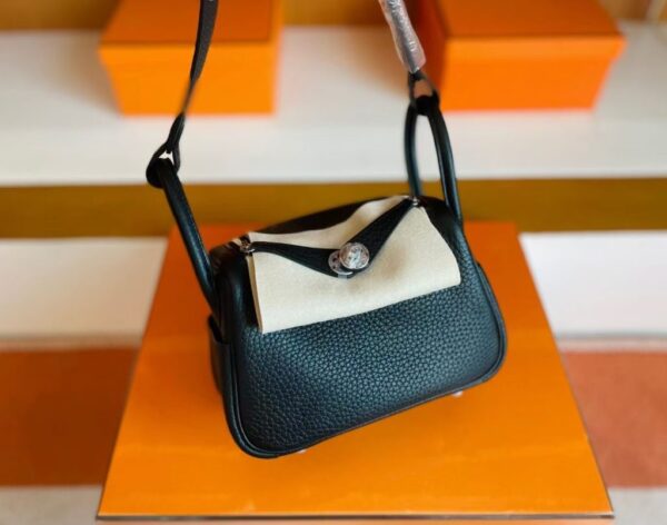 H Factory Bags Mini Lindy Togo Leather Black Silver Hardware 19cm Full Handmade