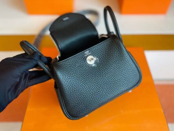 H Factory Bags Mini Lindy Togo Leather Black Silver Hardware 19cm Full Handmade
