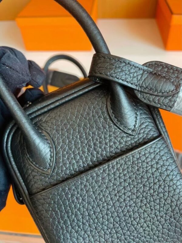 H Factory Bags Mini Lindy Togo Leather Black Silver Hardware 19cm Full Handmade