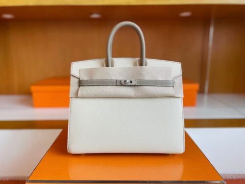 mmexport1755855734601-1024x785-1 H Factory Bags Birkin Epsom Outer Seam Cream White & M8 Grey Silver Hardware 25cm Full Handmade