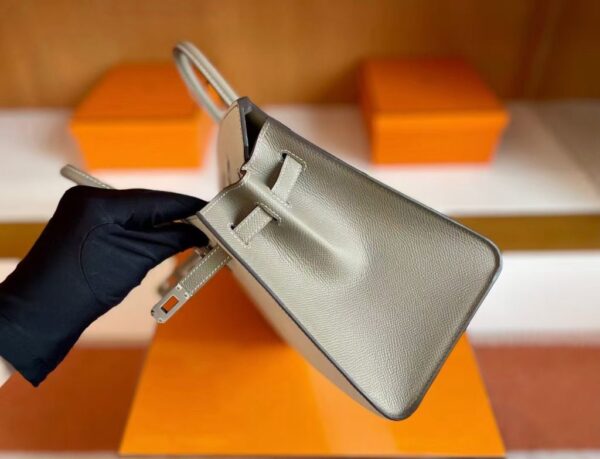 H Factory Bags Birkin Epsom Outer Seam Cream White & M8 Grey Silver Hardware 25cm Full Handmade