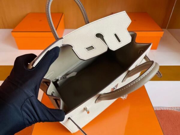 H Factory Bags Birkin Epsom Outer Seam Cream White & M8 Grey Silver Hardware 25cm Full Handmade