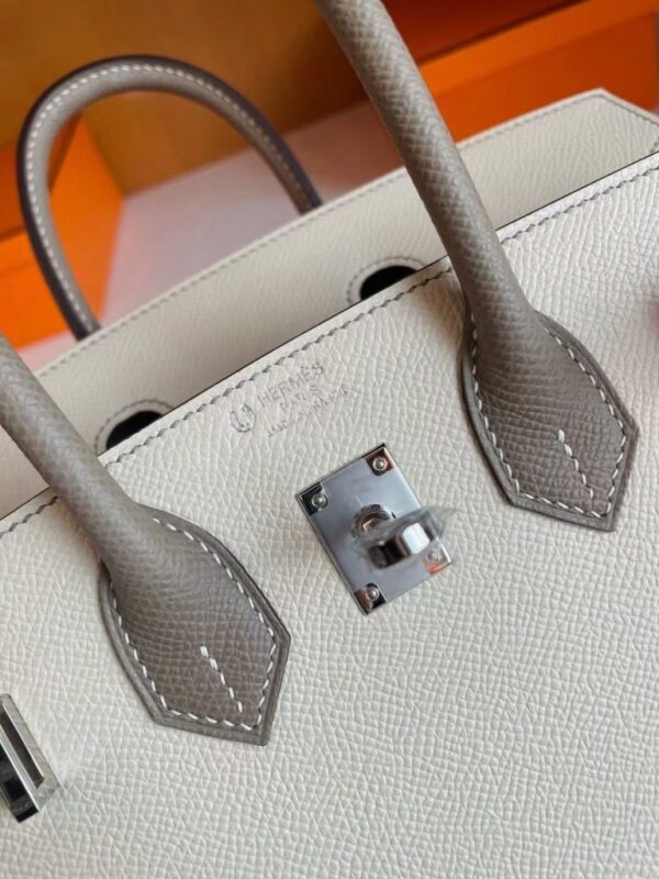 H Factory Bags Birkin Epsom Outer Seam Cream White & M8 Grey Silver Hardware 25cm Full Handmade