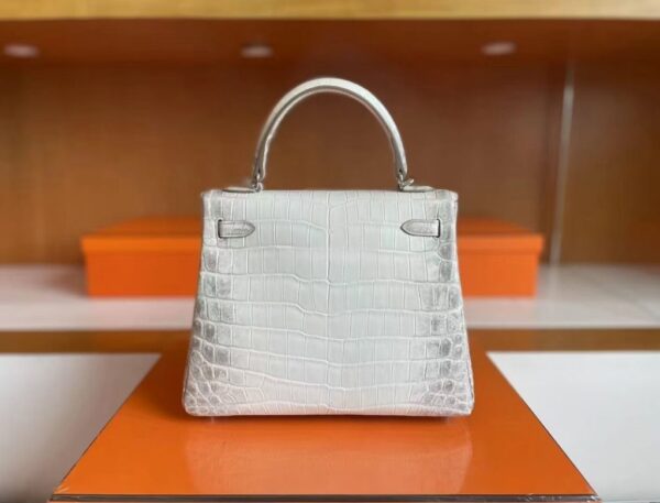 H Factory Bags Kelly Matte Crocodile Leather Himalaya Silver Hardware 25cm Full Handmade
