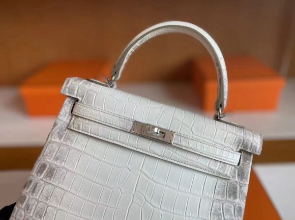 H Factory Bags Kelly Matte Crocodile Leather Himalaya Silver Hardware 25cm Full Handmade