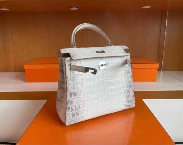 H Factory Bags Kelly Matte Crocodile Leather Himalaya Silver Hardware 25cm Full Handmade