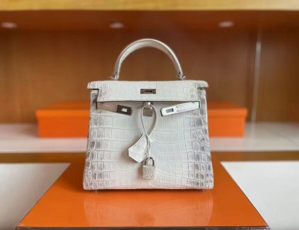 H Factory Bags Kelly Matte Crocodile Leather Himalaya Silver Hardware 25cm Full Handmade