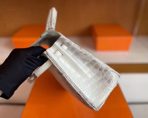 H Factory Bags Kelly Matte Crocodile Leather Himalaya Silver Hardware 25cm Full Handmade