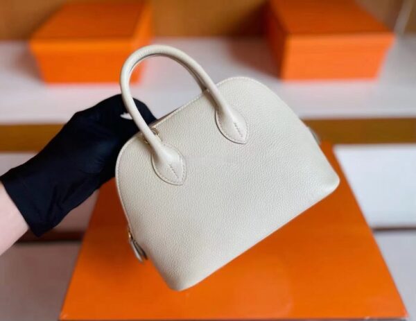 H Factory Bags Mini Bolide Chever Leather Cream White Silver Hardware 18cm Full Handmade