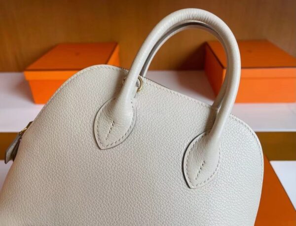 H Factory Bags Mini Bolide Chever Leather Cream White Silver Hardware 18cm Full Handmade