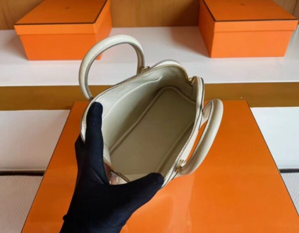 H Factory Bags Mini Bolide Chever Leather Cream White Silver Hardware 18cm Full Handmade