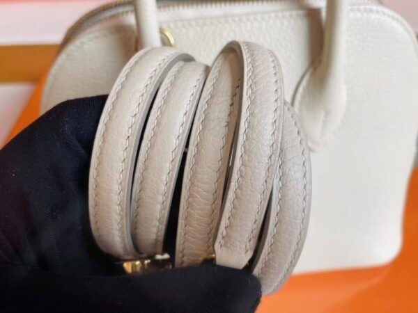 H Factory Bags Mini Bolide Chever Leather Cream White Silver Hardware 18cm Full Handmade