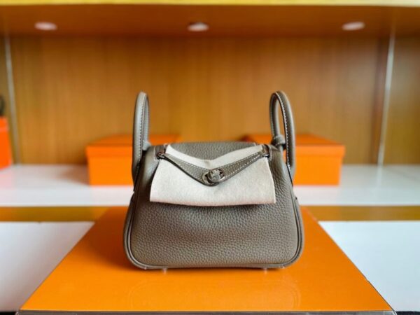 H Factory Bags Mini Lindy Togo Leather Etoupe Grey Silver Hardware 19cm Full Handmade Phw