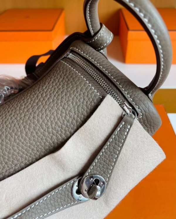 H Factory Bags Mini Lindy Togo Leather Etoupe Grey Silver Hardware 19cm Full Handmade Phw