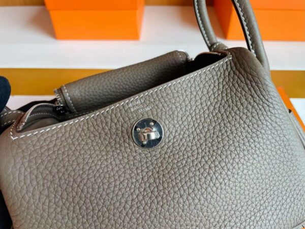 H Factory Bags Mini Lindy Togo Leather Etoupe Grey Silver Hardware 19cm Full Handmade Phw