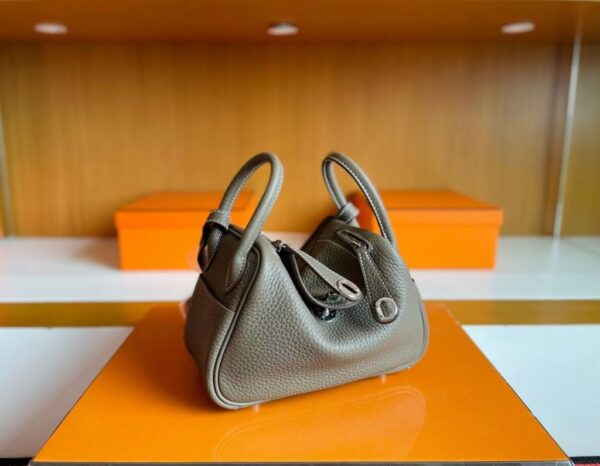 H Factory Bags Mini Lindy Togo Leather Etoupe Grey Silver Hardware 19cm Full Handmade Phw