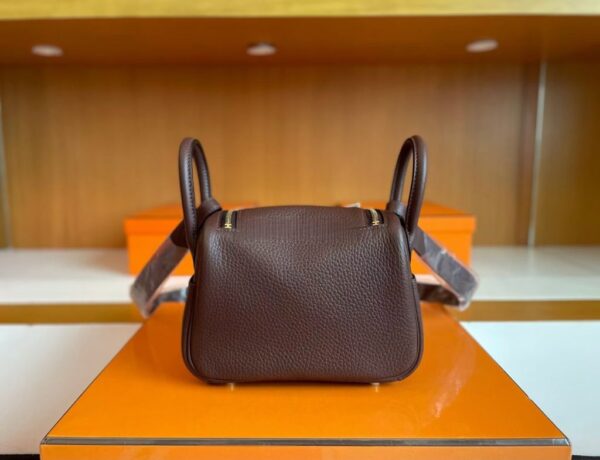 H Factory Bags Mini Lindy Togo Leather Reddish Brown Gold Hardware 19cm Full Handmade