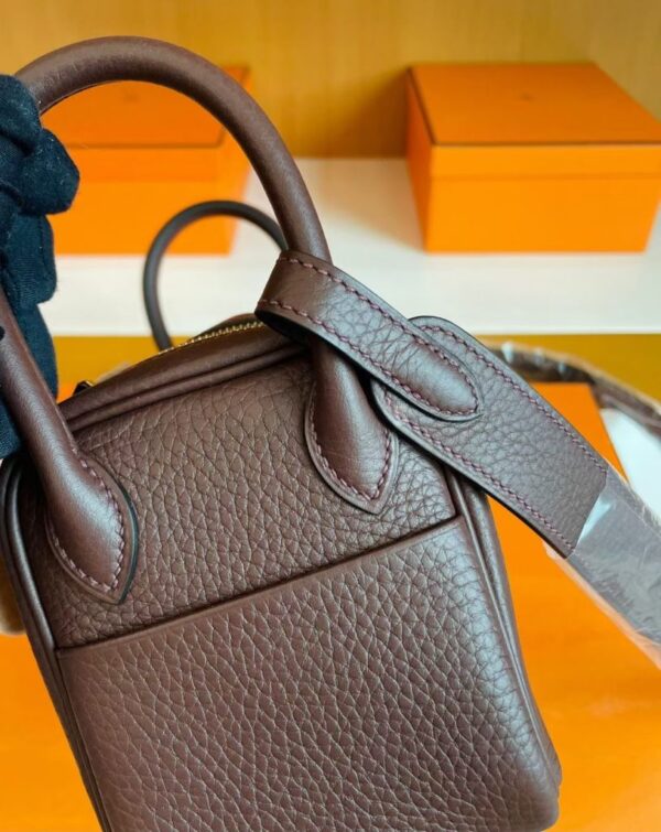 H Factory Bags Mini Lindy Togo Leather Reddish Brown Gold Hardware 19cm Full Handmade