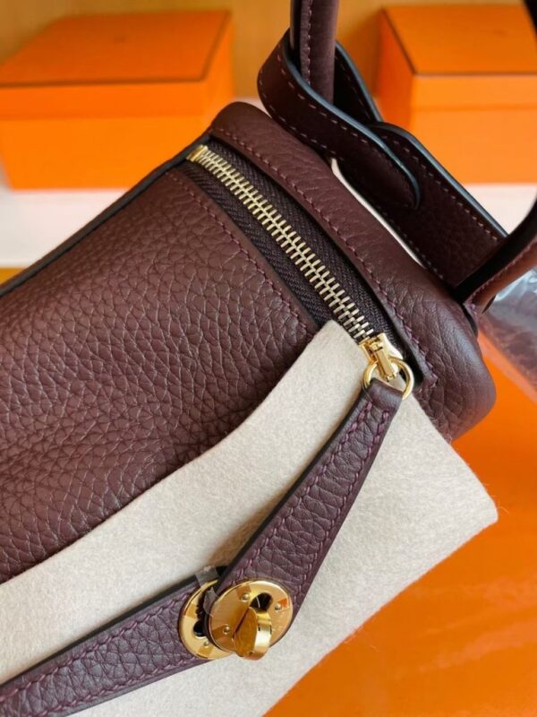 H Factory Bags Mini Lindy Togo Leather Reddish Brown Gold Hardware 19cm Full Handmade