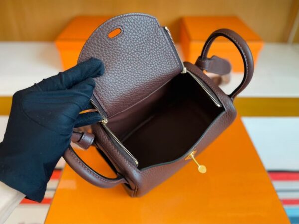 H Factory Bags Mini Lindy Togo Leather Reddish Brown Gold Hardware 19cm Full Handmade