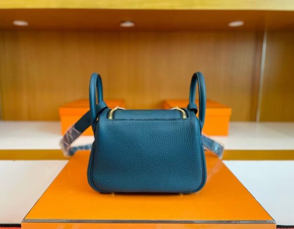 H Factory Bags Mini Lindy Togo Leather Cyan Blue Gold Hardware 19cm Full Handmade