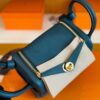 H Factory Bags Mini Lindy Togo Leather Cyan Blue Gold Hardware 19cm Full Handmade