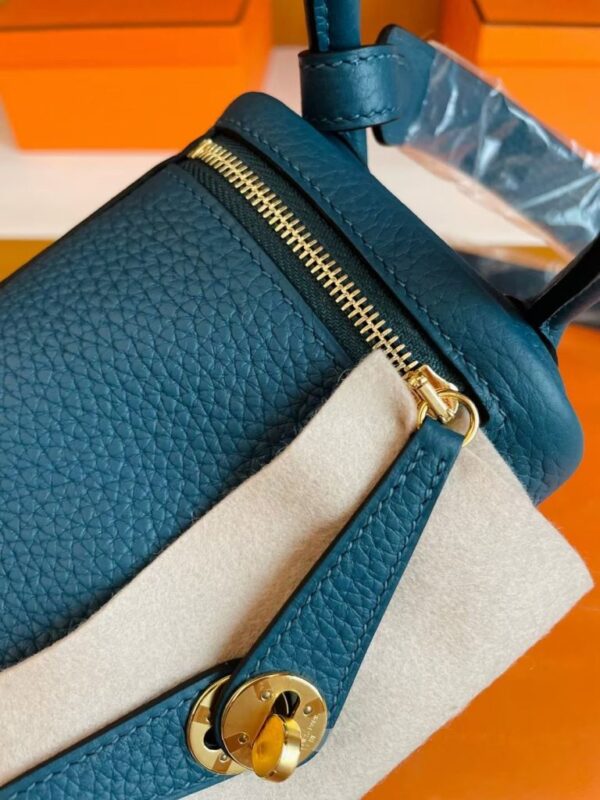 H Factory Bags Mini Lindy Togo Leather Cyan Blue Gold Hardware 19cm Full Handmade