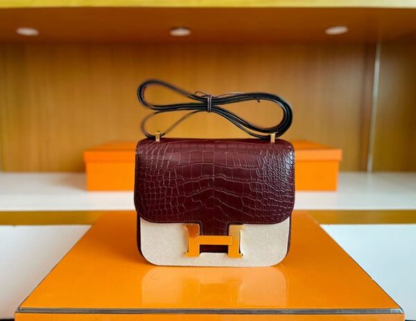 mmexport1757476099304-1024x792-1 H Factory Bags Constance Matte Alligator Crocodile Reddish Brown Gold Hardware 18cm Full Handmade
