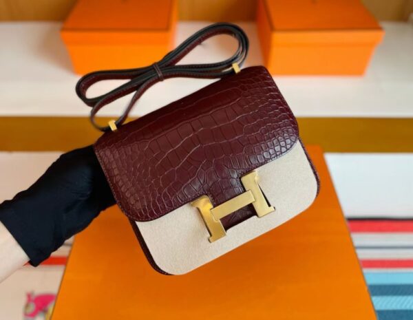 mmexport1757476102373-1024x793-1 H Factory Bags Constance Matte Alligator Crocodile Reddish Brown Gold Hardware 18cm Full Handmade