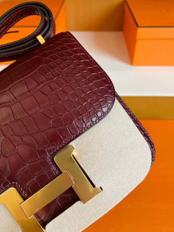 mmexport1757476105697-768x1024-1 H Factory Bags Constance Matte Alligator Crocodile Reddish Brown Gold Hardware 18cm Full Handmade