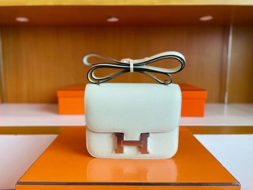 H Factory Bags Constance Epsom Leather Light Green Silver Hardware 18cm Full Handmade