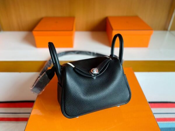 H Factory Bags Mini Lindy Togo Leather Black Silver Hardware 19cm Full Handmade Phw
