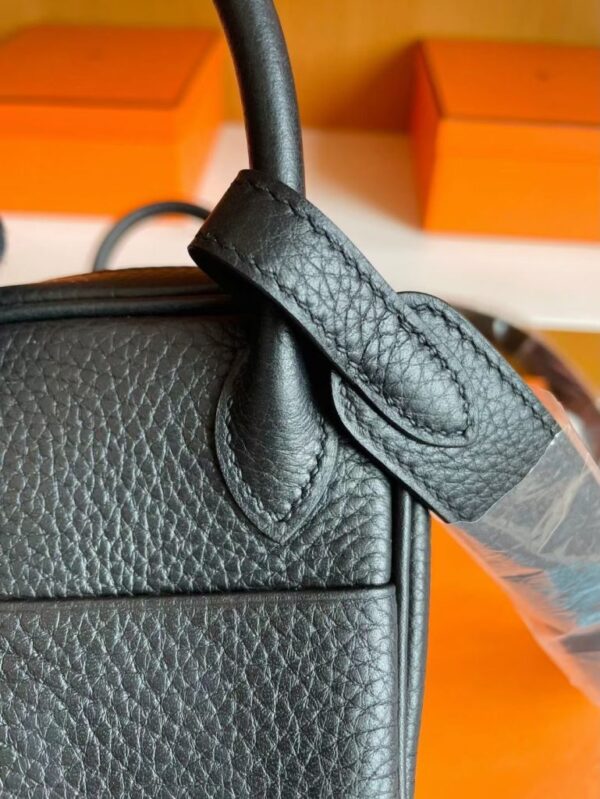 H Factory Bags Mini Lindy Togo Leather Black Silver Hardware 19cm Full Handmade Phw