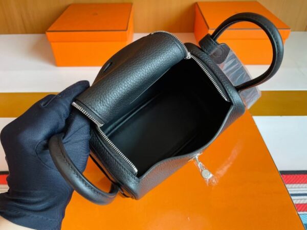 H Factory Bags Mini Lindy Togo Leather Black Silver Hardware 19cm Full Handmade Phw