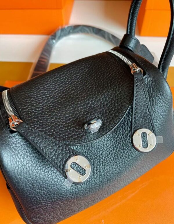 H Factory Bags Mini Lindy Togo Leather Black Silver Hardware 19cm Full Handmade Phw